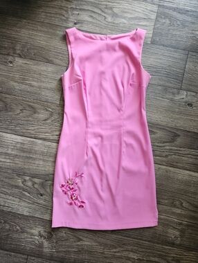 My Michelle Y2K Floral Embroidered Pink Shift Dress Size 7/8